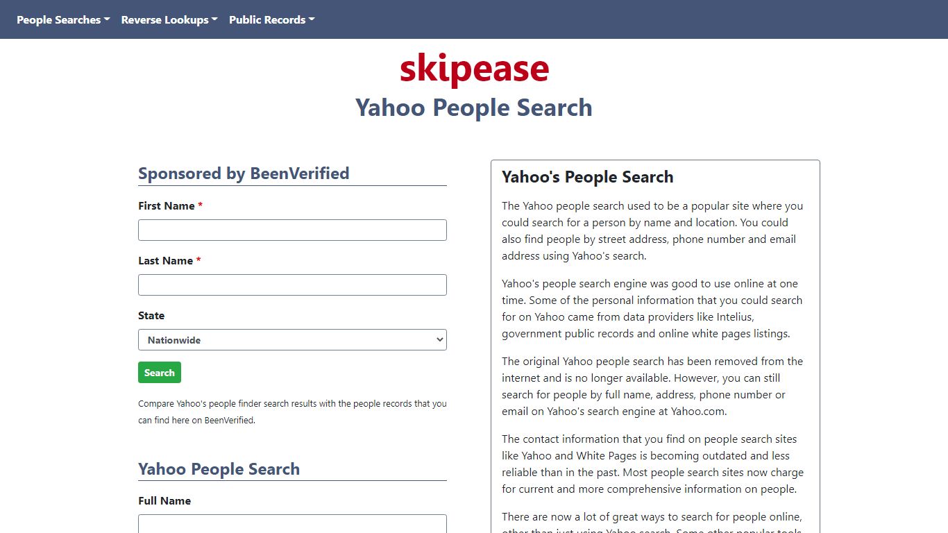 The Yahoo People Search | Skipease